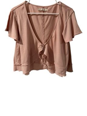 We The Free Dusty Rose Tie-Front Short Sleeve Crop Top - XS